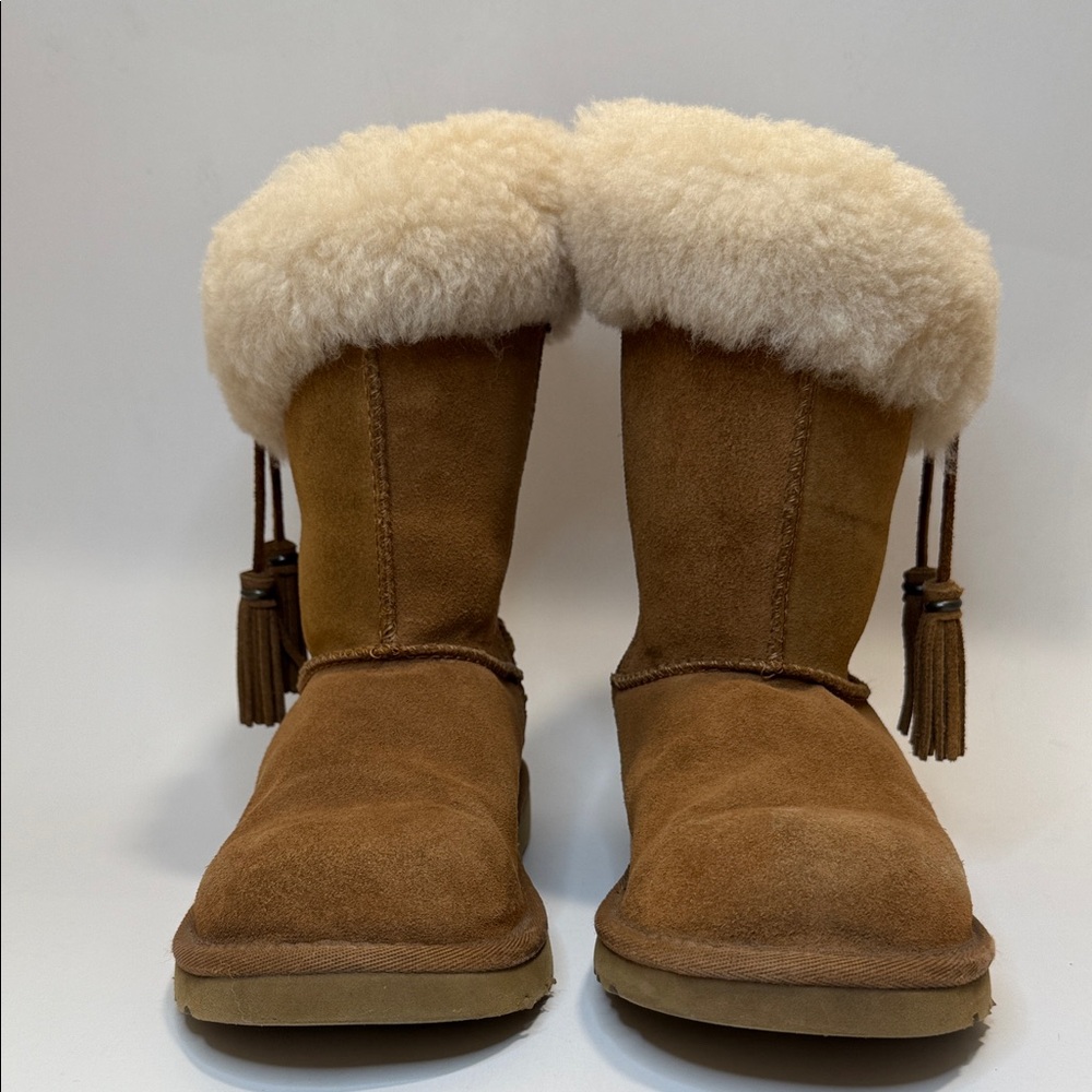 UGG Girl’s Australia 1970 Sheepskin Boots Tan and Cream with tassel